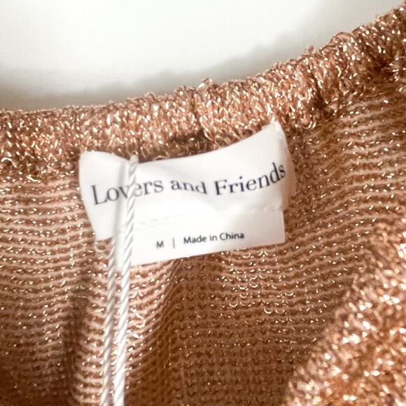 Lovers & Friends Nayelli Crop Top Gold Knit Off the Shoulder Long Sleeve Sz M - Picture 9 of 11